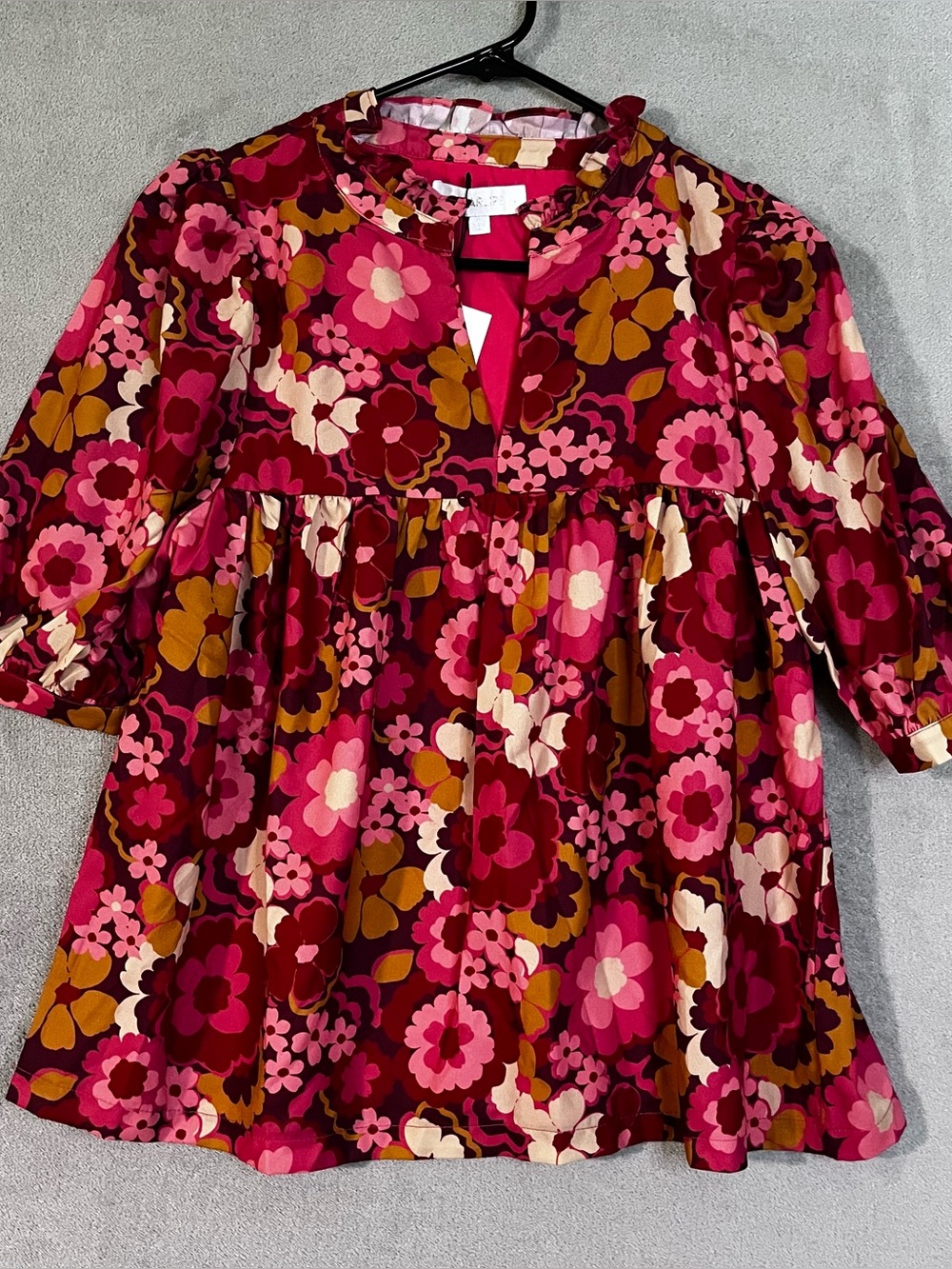 NEW SugarLips Vibrant Floral Babydoll Blouse- Pink Burgundy Mustard Womens Small